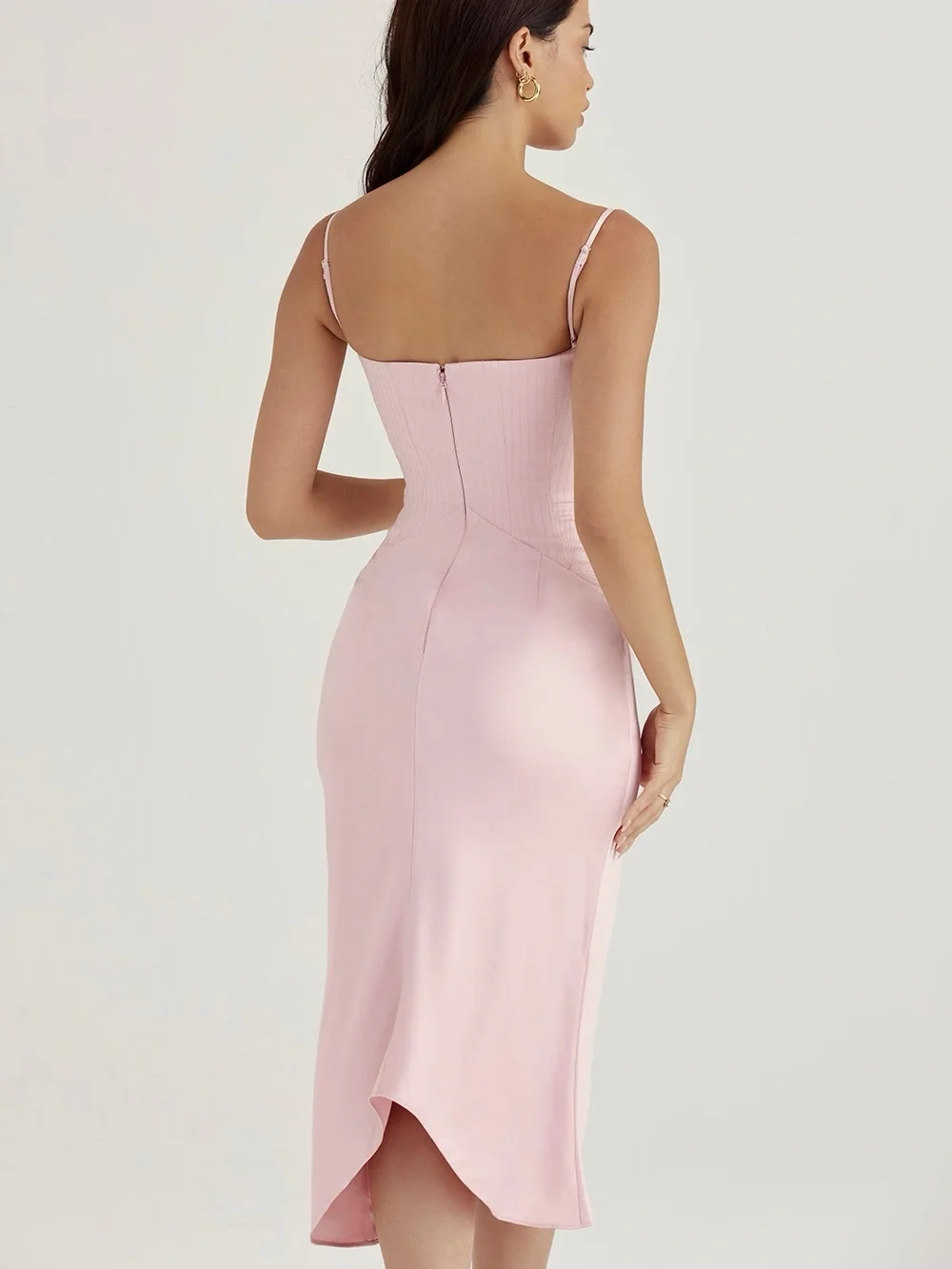 NWOT House of CB Imogen Rose Pink Satin Corset Midi Dress in Blush Pink